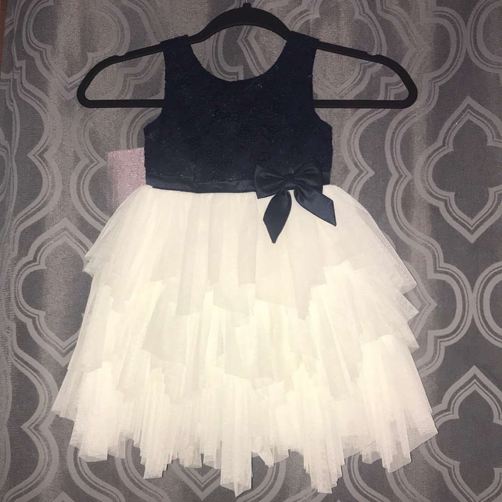 Party dress navy blue and white